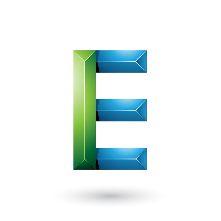 Vector green and blue pyramid like geometrical letter e vector illustration