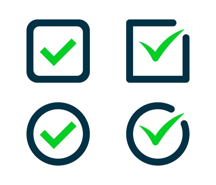 Vector green and dark blue check mark icon set