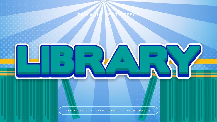 Vector green blue and white library 3d editable text effect font style