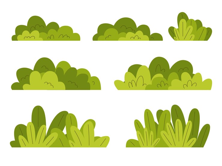 Green bushes Hand drawn bush vector set