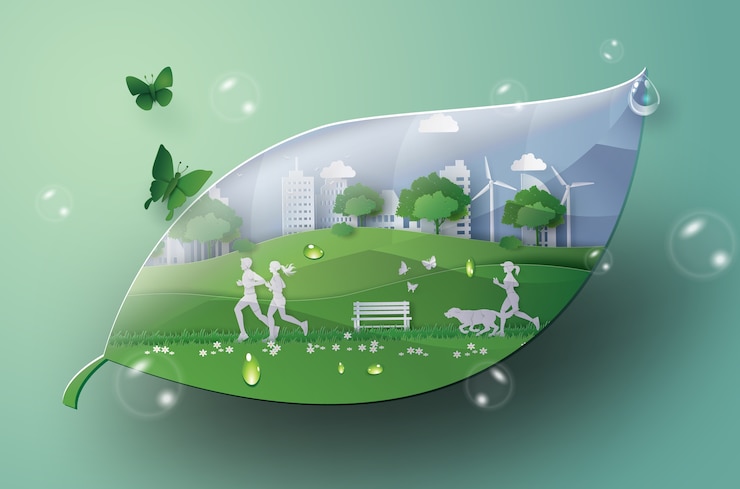 Vector green city in the leaf.