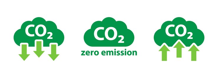 Green CO2 Emission Icons Reduce Zero Emission and Increase Carbon Indicators