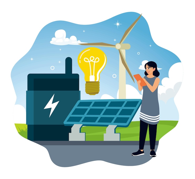 Vector green industrial factory with renewable energy