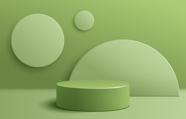 Green mint cylinder pedestal podium. Emboss rings shape with pastel color backdrop. Cosmetic product display presentation.