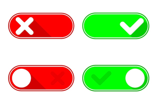 green on check mark and red off x mark toggle switch buttons icon symbol flat vector illustration