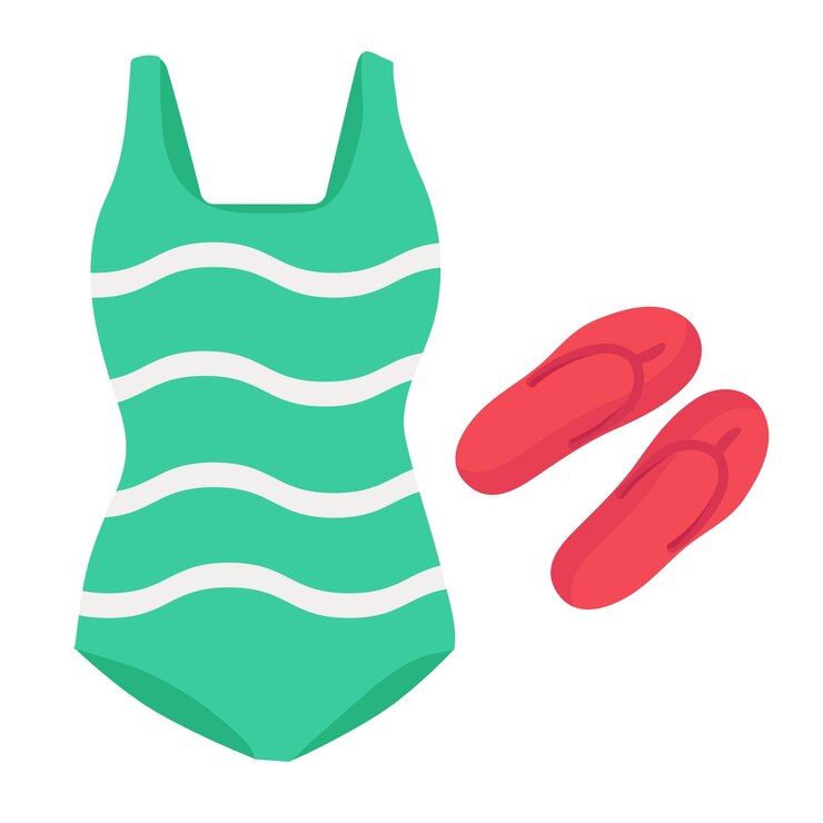 Green swimsuit and red slippers for web design
