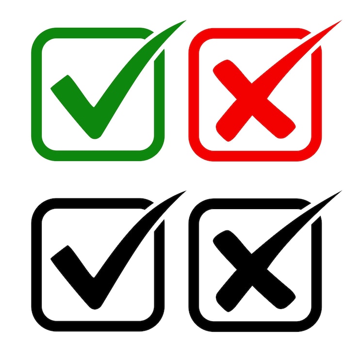 Vector green tick and red cross