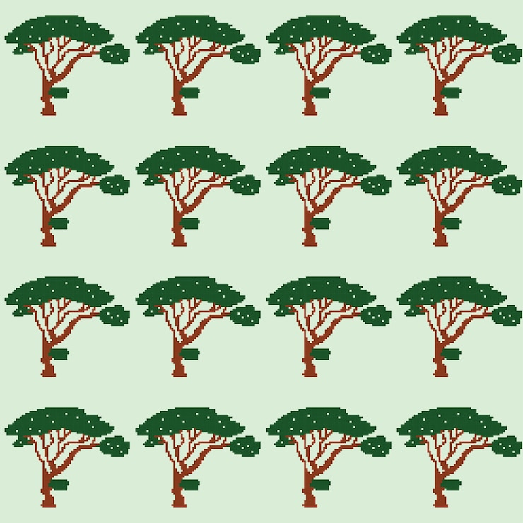Vector green tree icon pixel pattern illustration background
