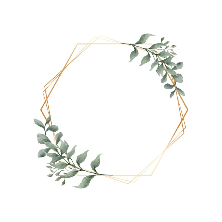 Greenery Leaf Watercolor with geometric luxury gold frame isolated on white background Natural border for wedding invitation and card vector illustration