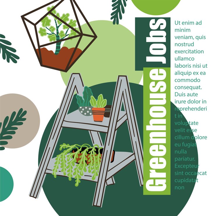 Vector greenhouse jobs plants and pots ecosystem box