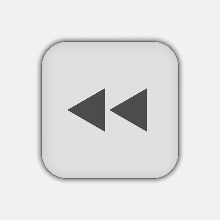 Vector grey flat symbol rewind button flat design style