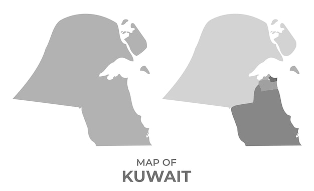 greyscale vector map of kuwait with regions and simple flat illustration