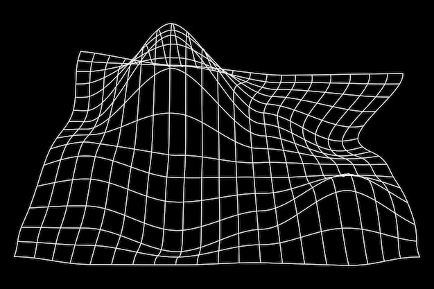 Grid perspective deformation White terrain wireframe on black background Relief meshed structure