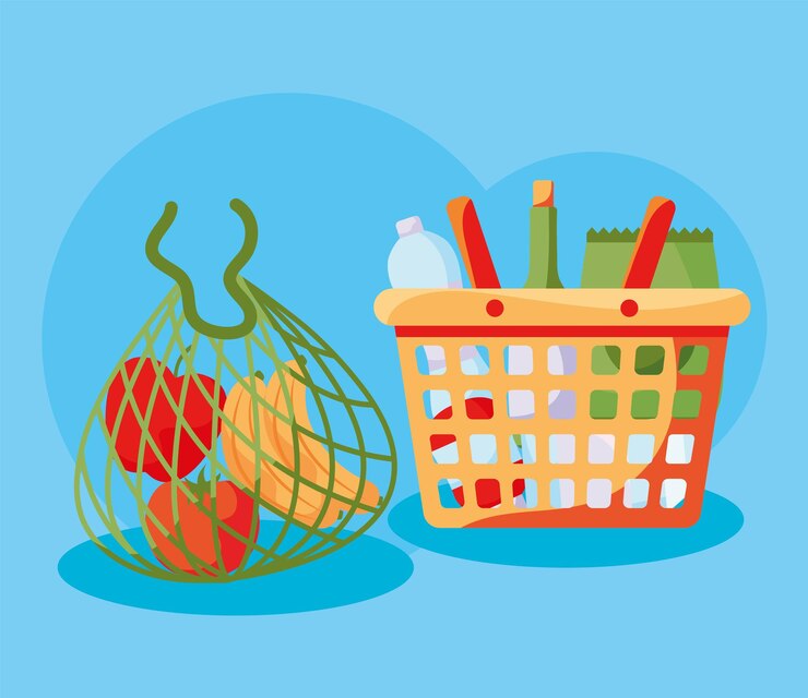 Vector groceries in different bags