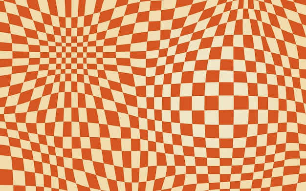 Groovy hippie 70s vector background Chessboard pattern Twisted and distorted vector texture