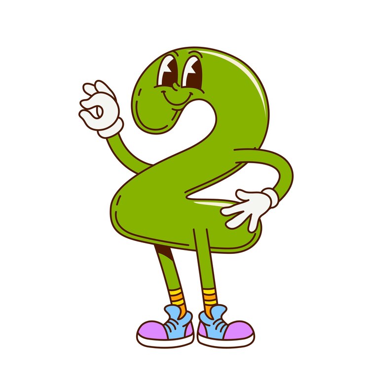Vector groovy math number two 2 retro cartoon character