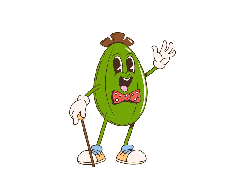 Vector groovy retro cartoon feijoa fruit funky character