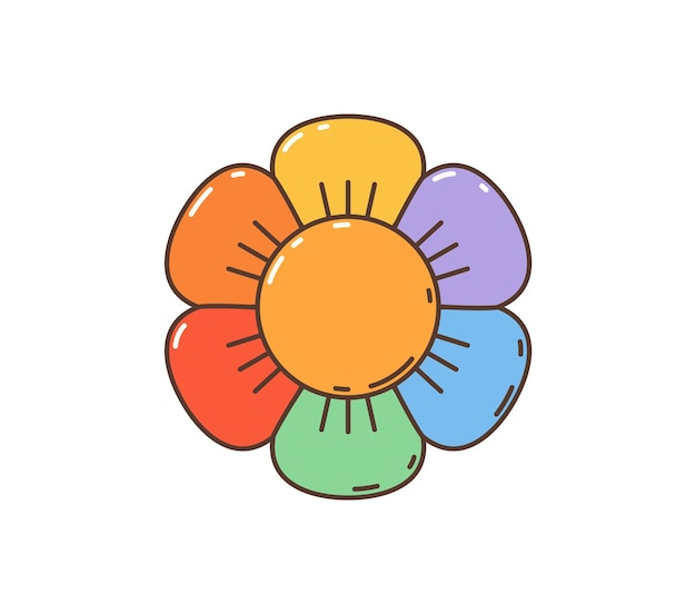 Groovy retro cartoon hippie rainbow daisy flower
