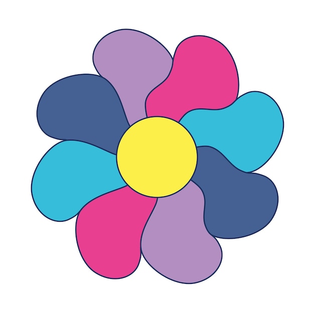 Groovy trippy wavy daisy flower icon Vivid colors retro y2k style 1990s and 2000s