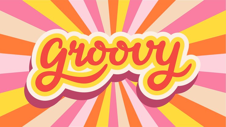 Vector groovy word typography style hippy psychedelic lettering groovy doodle vintage concept hippie