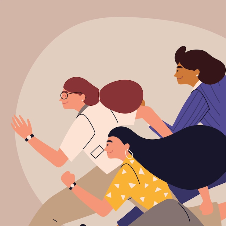 Vector group of business woman running