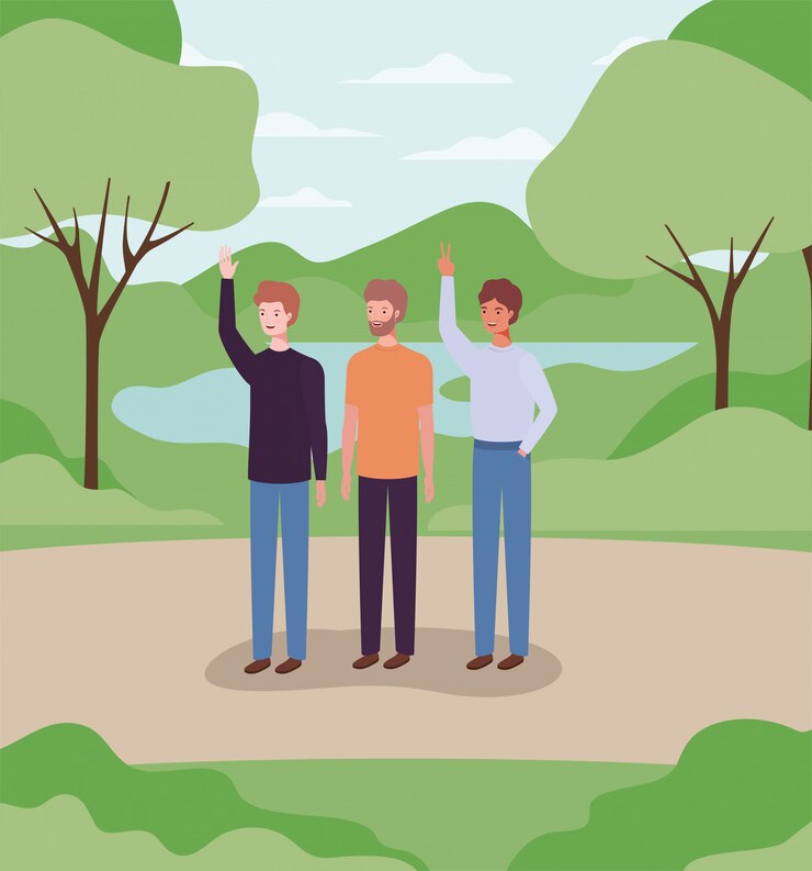 Vector group of men on the camp