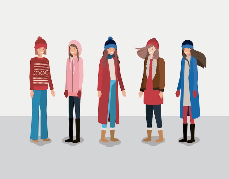 Vector group of women with winter clothes