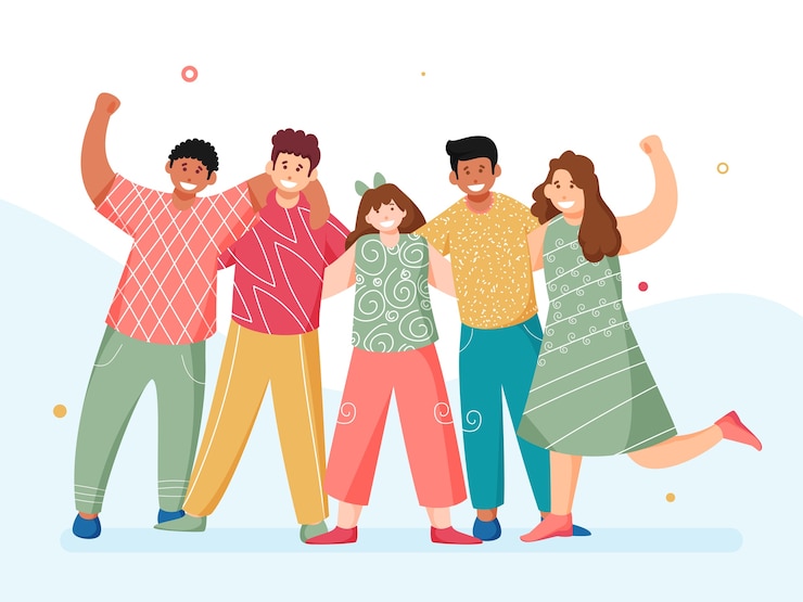 Vector group of young boys and girls together