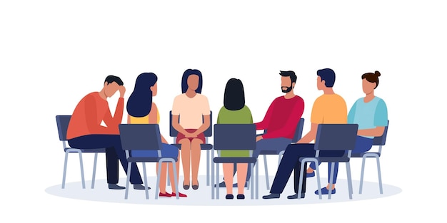 Group psychotherapy Persons sitting in circle and talking People meeting Psychotherapy training