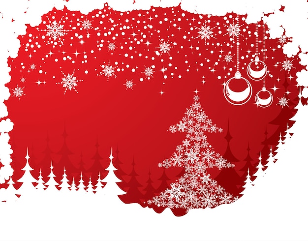 Grunge Christmas frame with tree and bauble, vector illustration