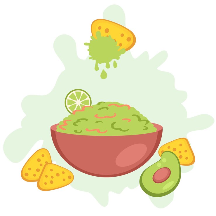 Vector guacamole sauce for nachos tortilla chips in the bowl in flat style perfect for tee stickers menu and poster isolated vector illustration for decor and design
