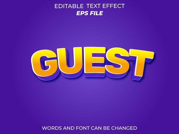 guest text effect 3d editable text vector template