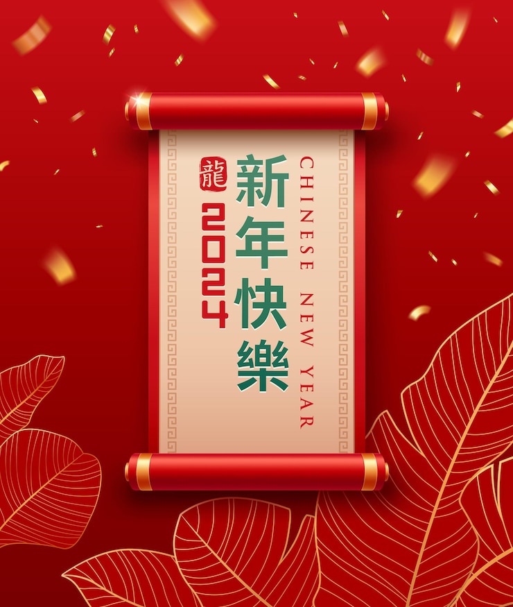 Vector gulungan kuno cina desain warna merah dan emas terjemahan karakter selamat tahun baru cina