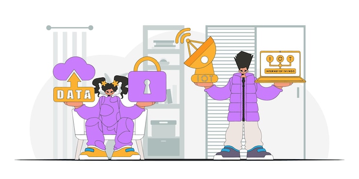 Vector guy and gal are a dynamic duo in the iot arena . vector artwork personified.