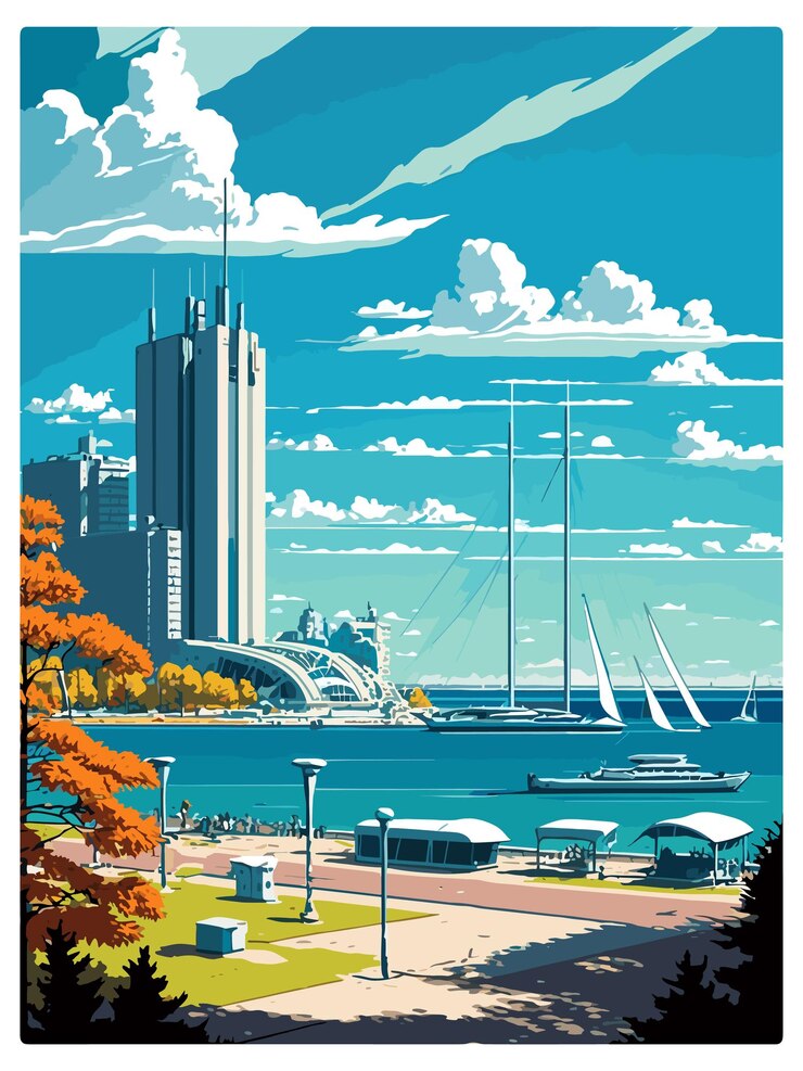 Vector gydnia poland vintage travel poster souvenir postcard portrait painting wpa illustration