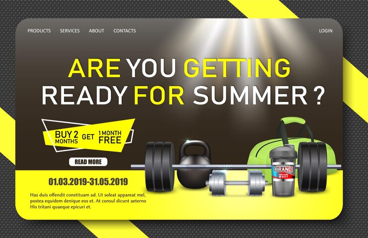 Vector gym promo landing page website vector template