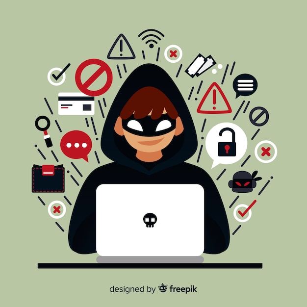 Hacker anonim muda dengan desain datar