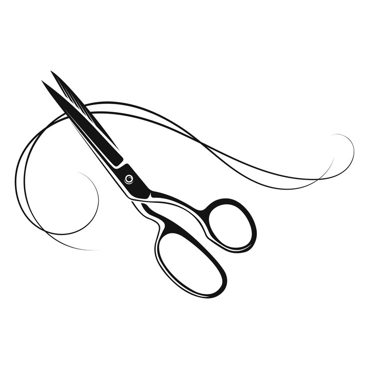 Hair stylist scissors and beautiful curly curl of hair