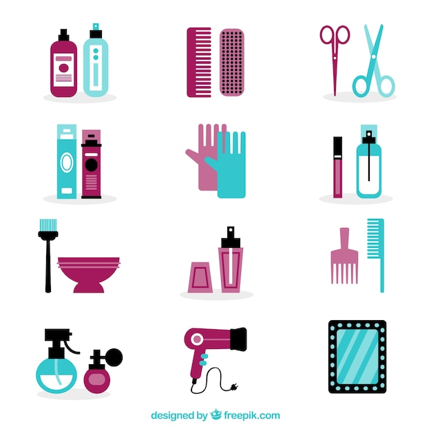 Hairdressing elements set in flat design