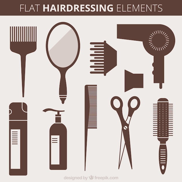 Hairdressing objects in flat style