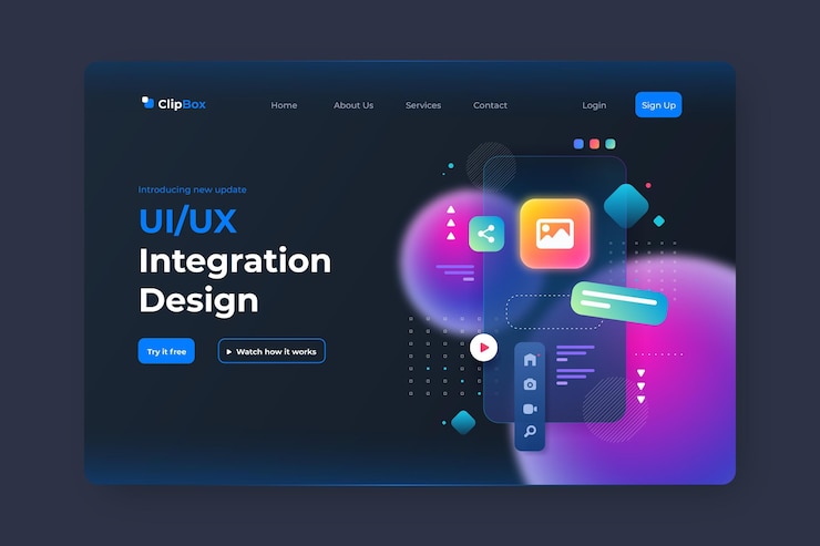 Vector halaman arahan gradien ui/ux