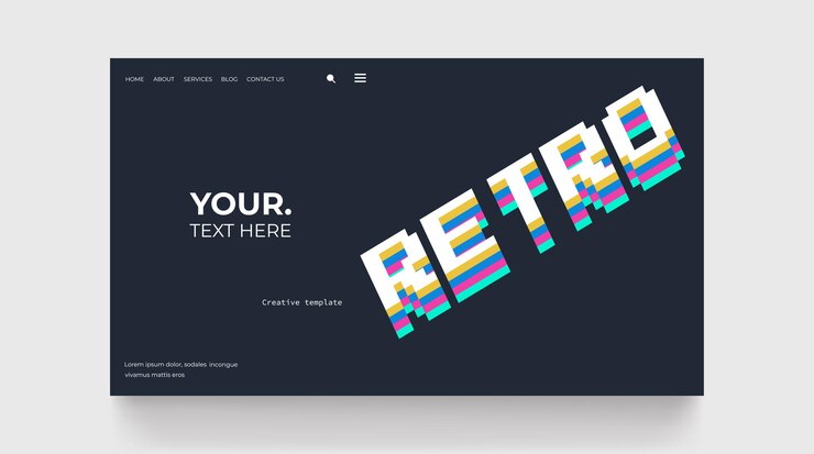 Vector halaman arahan retro dengan teks pada latar belakang hitam elemen lucu gaya 80-an