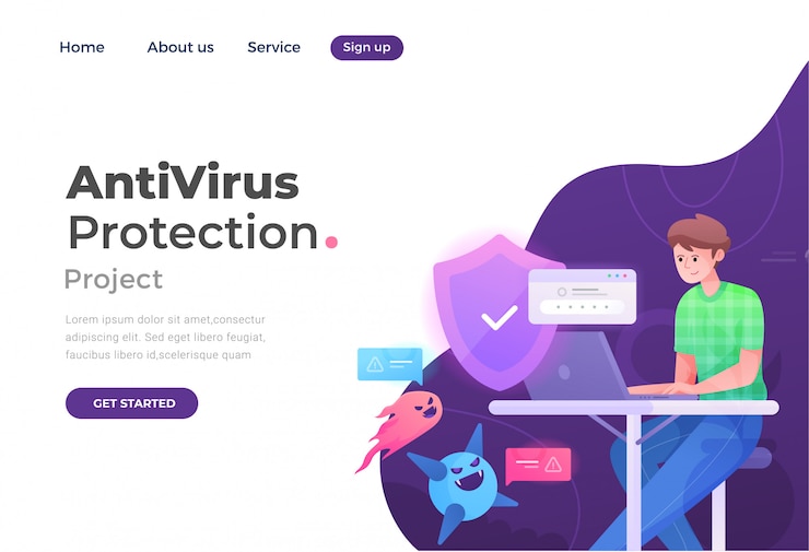 Vector halaman landas perlindungan antivirus