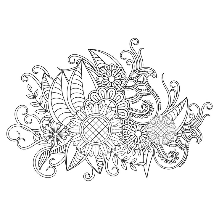 Vector halaman mewarnai mandala bunga