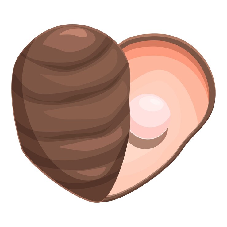Vector half open oyster shell with pearl revealing treasure inside
