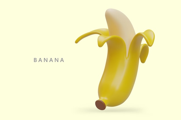 Half peeled yellow banana Realistic sweet tropical fruit