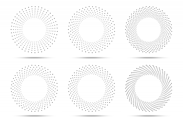 halftone circular dotted frames set. circle dots isolated