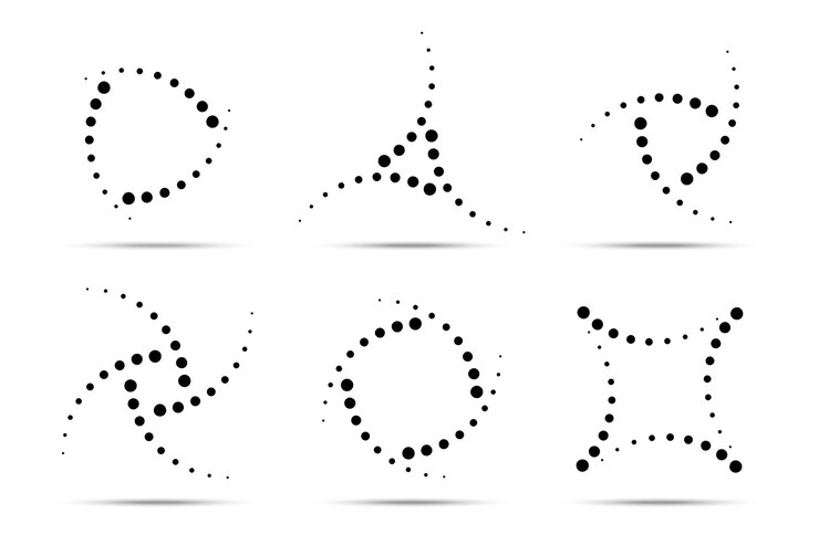 Halftone circular dotted frames set. Circle dots