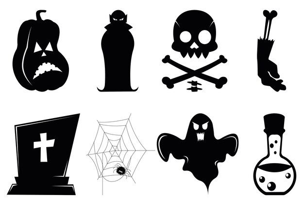 Halloween dark black flat stickers in illustration