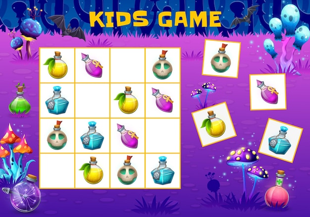 Halloween kids sudoku game magic potion bottles